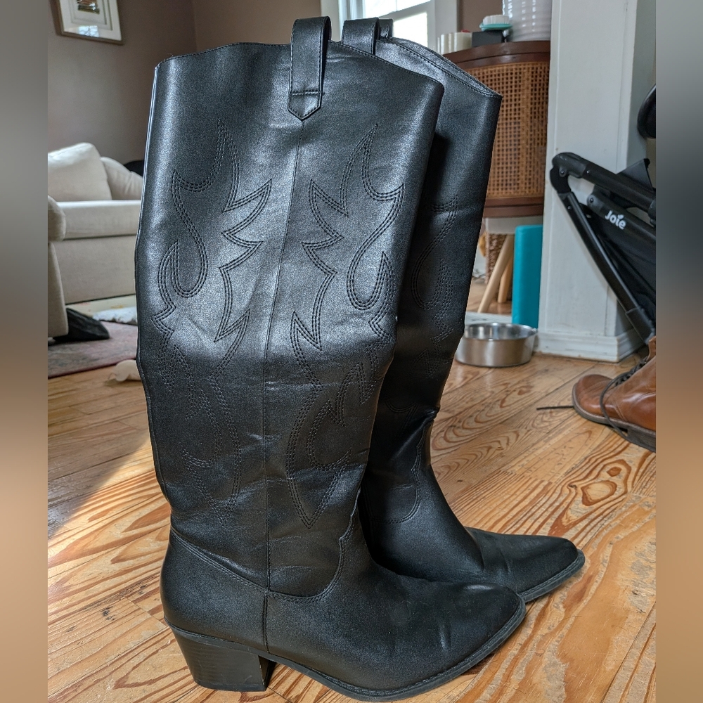 Black Knee High Western Cowboy Boots